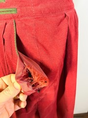 Vintage 1980s Corduroy Trachten Skirt Pleated Red Green Heart Made in Austria