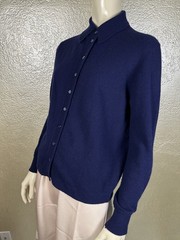 Vintage 1960s Ladies JAEGER Blue Lambswool Great Britain Blue Cardigan Sweater L
