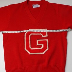 Vintage 60s 70s Goshen High School Indiana Varsity Red Football Sweater Medium