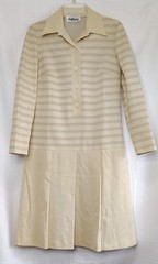 VTG HayPence Collared Long Sleeve Pleated Dress 70s Pale Yellow Knee Length LG
