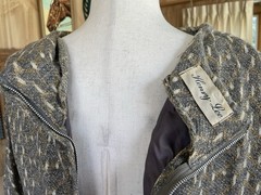 Vtg 60s Henry Lee Gold Gray Boucle Wiggle Dress Midi 3/4 Sleeves Large No Belt