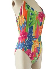 Vintage 1980s 1990s Tropical Floral One Piece Swimsuit Pacific Connections 15/16