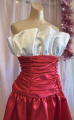 Vintage 80s 50s Formal Dress Red White Liquid Satin Strapless Crumbcatcher S