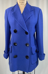 Vintage Wool Coat SIZE MEDIUM 10 royal blue double breasted JAEGER 80s 90s