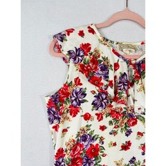 Vintage Bonjour Floral Ruffle Collar Sleeveless Top Red Purple Cream Cottagecore