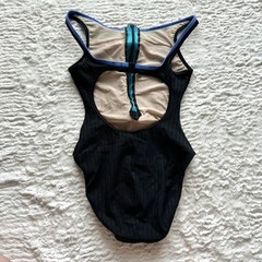 90’s Vintage Speedo Front Zip One Piece Swimsuit Size 10 Black Blue Colorblock