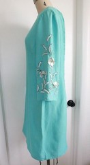Vintage 50s 60s Turquoise Rhinestone Beaded Sequin Dress Size M Mid Century