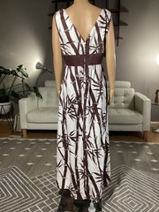 Vintage 60s 70s Ruth Clarage Hand Printed Tropical Maxi Dress Bamboo Sz 16