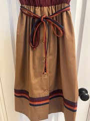 Vintage 70s/80s Toni Todd Burgandy & Tan Dress Colorblock Belted Knit Bodice (S)