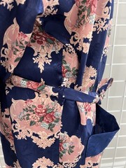 Vintage JO Intimates Floral Robe Size M/L Satin Long Wrap Belted Navy Blue Pink