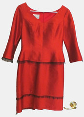 LILY SAMII Couture Red Silk Dress Sz 4 6 Small