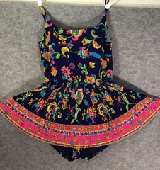 Vintage Bathing Suit Sand castle 50’s 60’s Pinup Swimsuit Romper Crystal Pleats