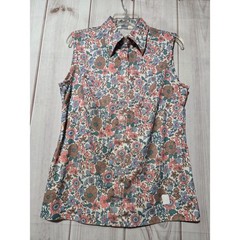 Vintage Sears Perma-Prest Sleeveless Floral Blouse 70s Psychedelic Retro Top M