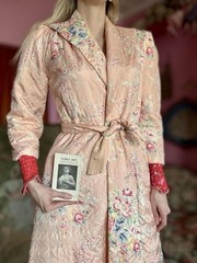 1930s/40s Quilted Floral Satin Boudoir Robe, Size M-L