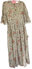 Vintage 70s Sheer Floral Gauze Gown Cream Lace Zip Back Boho Prairie Dress