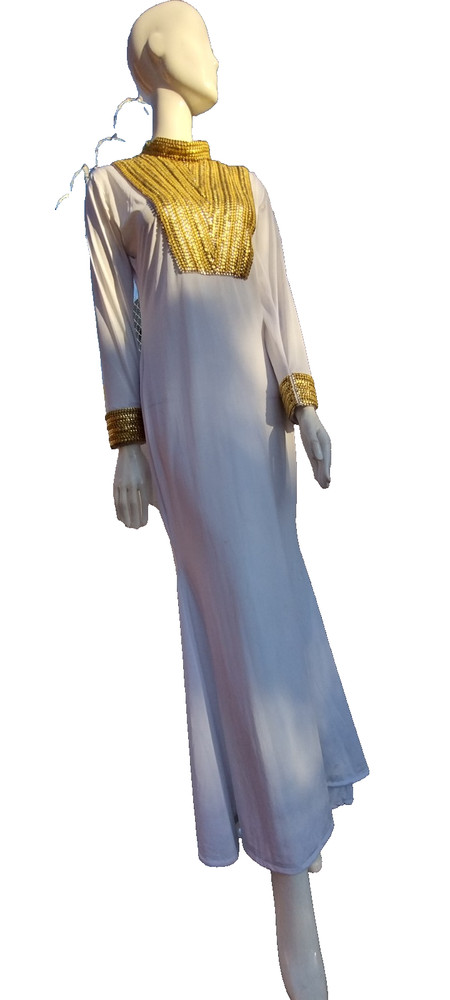Goddess Bombshell Cosplay Egypt Long Sleeve Mermaid Cleopatra Gown Gold Metals M