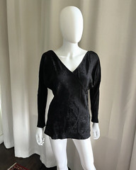 Wayne Clark Aline Marelle Large Vintage Black Silk V-Neck Long Sleeve Blouse