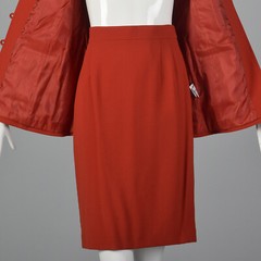M 1980s Louis Feraud Red Skirt Suit Wool Crepe Separates Matching Set Fall 80s