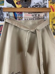 Vtg 70s Khaki Embroidered Big Eye Owl Shirley Gadol A-Line Tie Wrap Skirt Womens