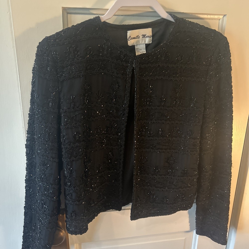 Camille Marie Black Beaded Silk Jacket