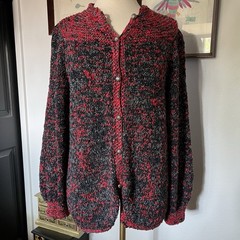 Vintage Sandy D’Andrade Red Black Marled Knit Cardigan Sweater Metallic Medium