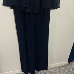 NWT ALEX EVENINGS Embellished Cold Shoulder Chiffon Capelet Dress Navy Size 16