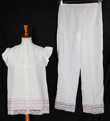 Francheska Valdy Vintage 70’s White Pink Ribbon Lace Pj Set Size Medium Rare