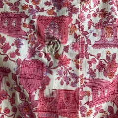 Vintage 1950s 1960s Pink Asian Print Cotton Housecoat Robe L/XL Pockets Handmade