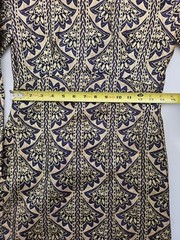 Vintage Gold Floral Brocade Empire Waist Long Dress Blue Purple 32″ Chest Sz S