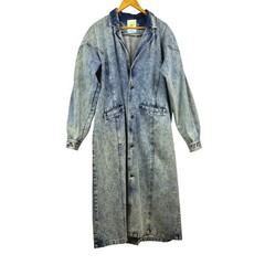 VTG Blue Zone Acid Wash Denim Duster Coat XL 80s Moto Edgy Boho Retro Streetwear
