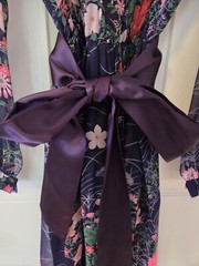 Hanae Mori Dress Women’s Small Navy Blue VTG Floral Print Long Sleeve Sheer