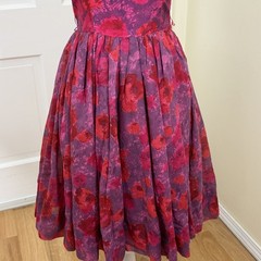 Vintage 1950s Red Pink Floral Fit & Flare Cocktail Dress S Retro Pinup Romanric