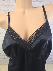 Vintage Black 42 Lace Nylon Nightgown Sexy Dress Large XL Cami Slip Classic