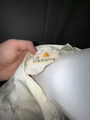 Vintage Liz Claiborne Cream Satin Tuxedo Style Pleated Blouse