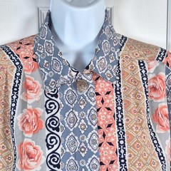 Vintage button down shirt floral pink black Notations womens 8