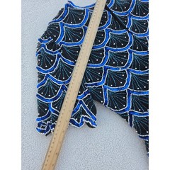 Laurence Kazar Beaded Silk Top Women M Blue Black Vintage Sequin Good Scalloped