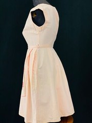 Vintage 1950s SWIRL embroidered wrap dress, peach pink floral rose cotton M L