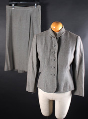 Vintage 1950s Blue/Brown Wool Skirt Suit Women’s Size Medium