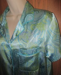 DELICATES BLUE GREEN paisley sleep shirt nightgown POLY SATIN sz M