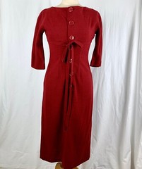 Vintage 1950 Meyer Wool Dress 36-30-37 Bodycon Burgundy Front Buttons Excellent