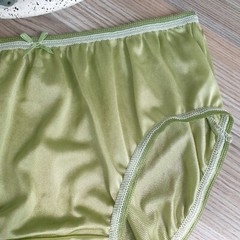 Vintage Slippery Nylon Panty Olive Green Sissy Sheer Brief Size 7-8 Hip 38-42″