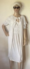 1950s White Two Piece Midi Length Nightgown & Robe Peignoir Set-Lovely Lace Trim