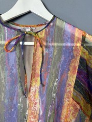 Vintage 70s BONWIT TELLER Womens 14 Rainbow Psychedelic Semi-Sheer Tunic Blouse