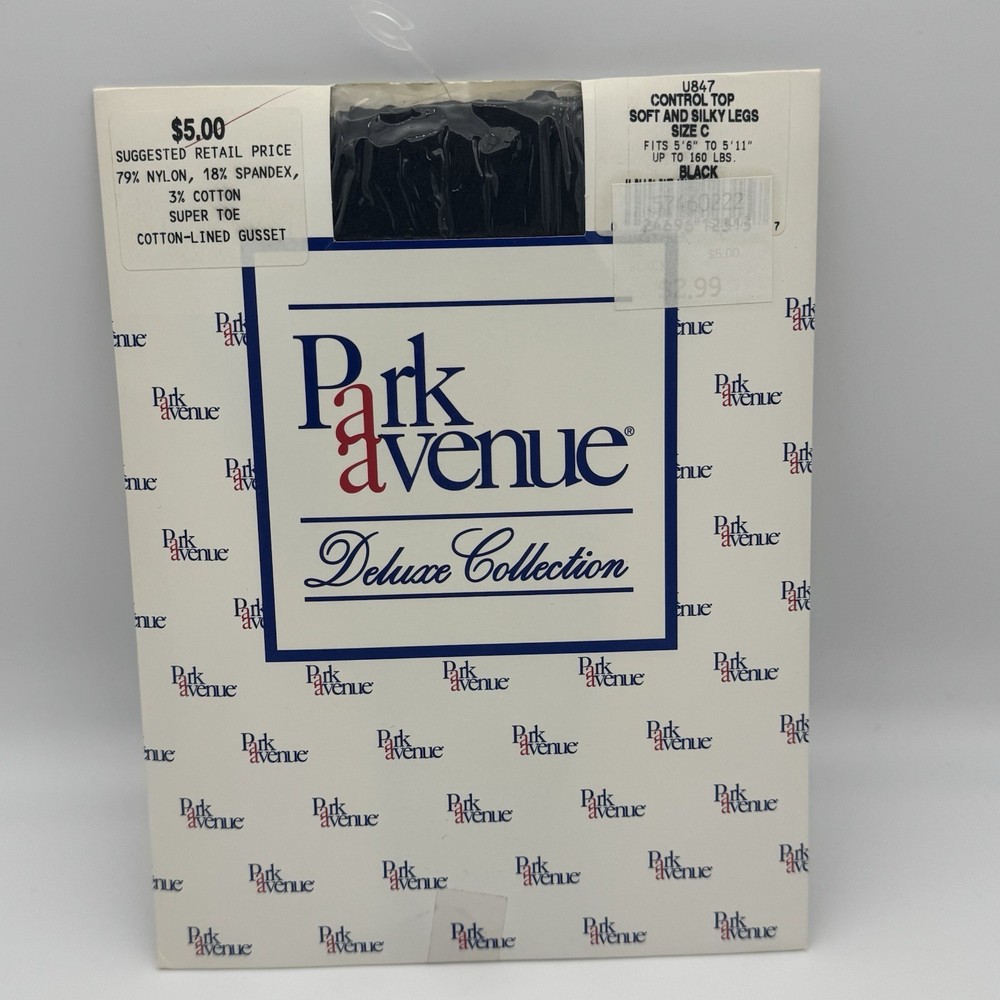Vintage Park Avenue Deluxe Collection Control Top Pantyhose Black Size C Long