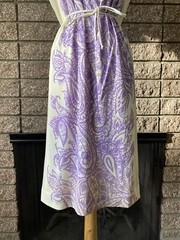 Vintage 1960s Sacony ivory dress with purple paisley mod summer polyester retro