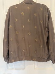 Abvien Vintage 90s Silk Bomber Jacket Gold Butterfly Gray Size L 8-12