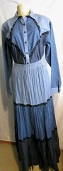 Vtg Panhandle Slim tiered Denim Maxi Skirt & Shirt Set Western Cowgirl Sz S TALL