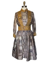 Vintage 1960’s Beaded Dress Metallic Lurex Gold Midi Medium 6