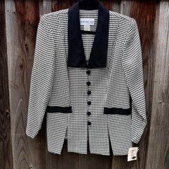 Vintage Bedford Fair Lifestyles Houndstooth Black and White Blazer