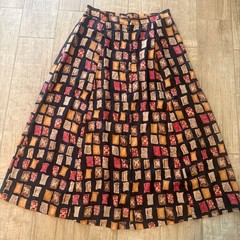 Anna & Frank Vintage 100% Silk Geometric Block Print Button Front Midi Skirt L